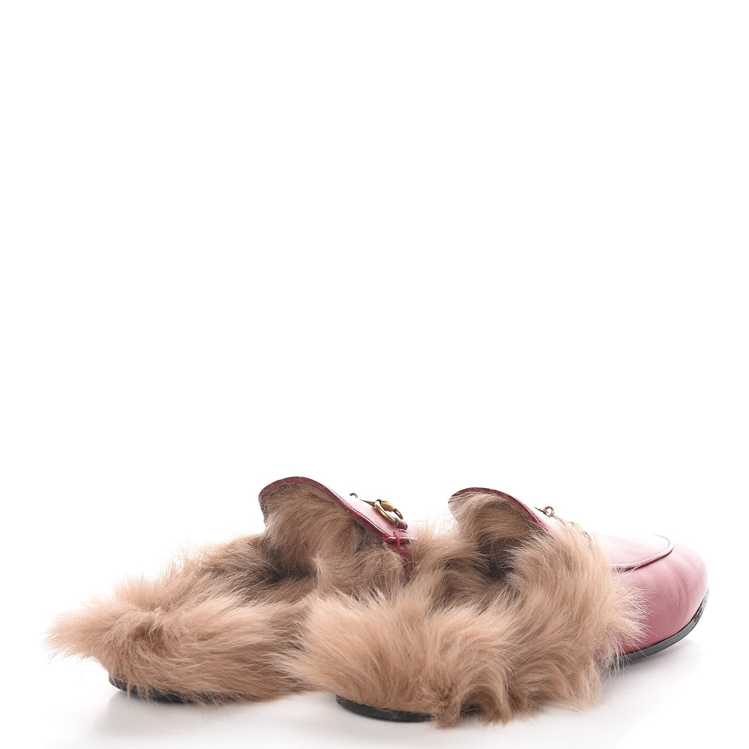Gucci Betis Glamour Calfskin Fur Princetown Slippers 40.5 Hibiscus Red Naturale 4 of 12