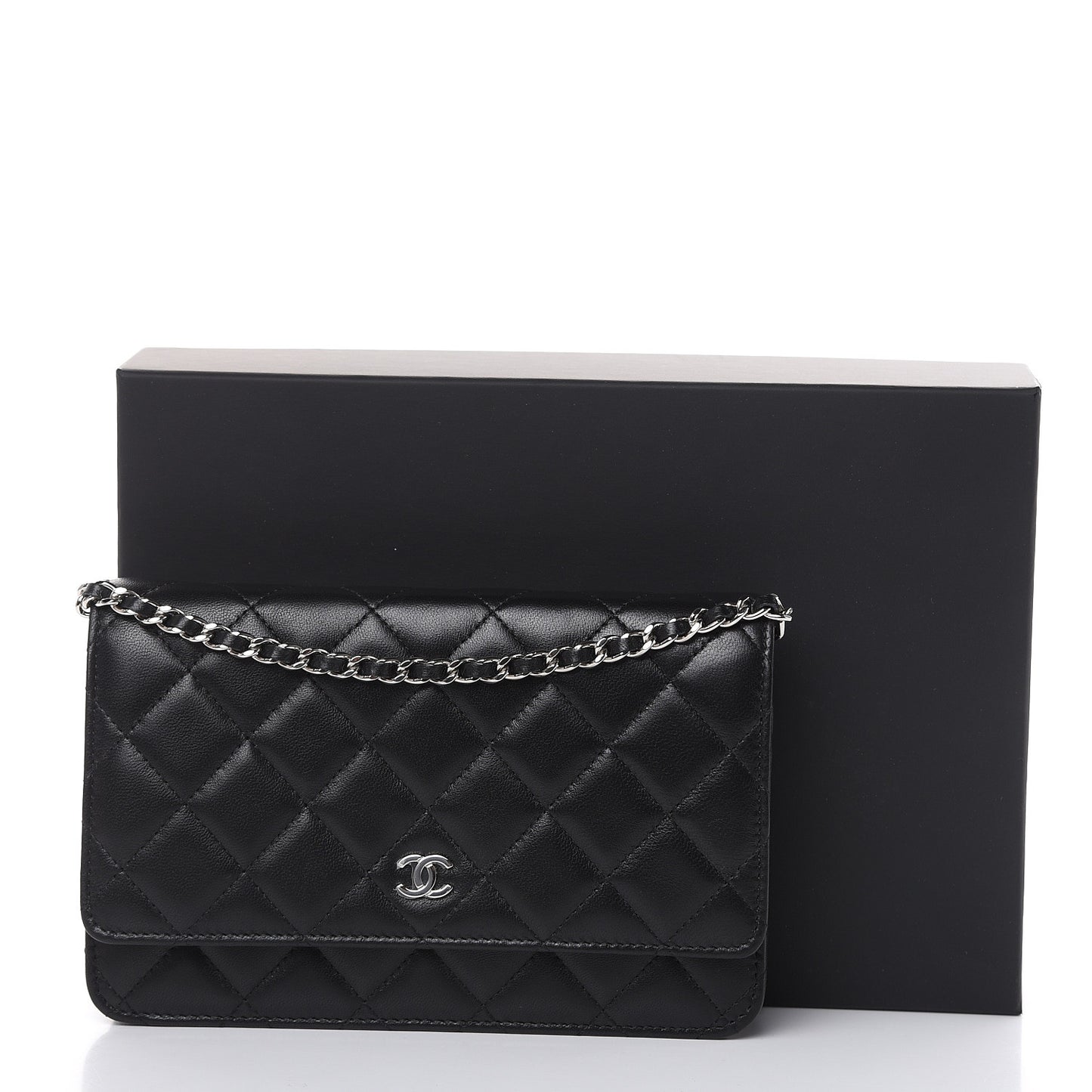 Lambskin Quilted Wallet On Chain WOC Black