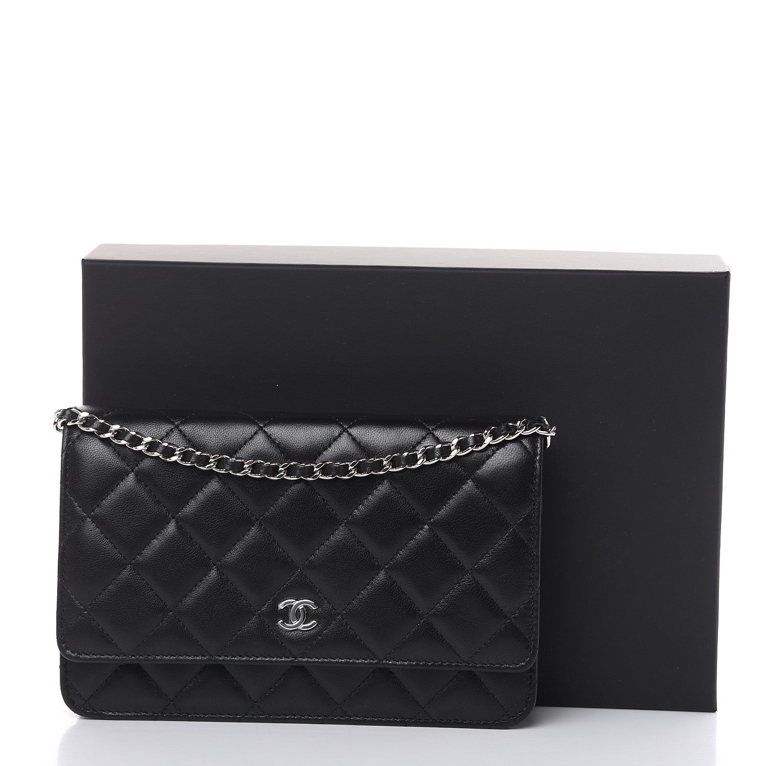 Chanel Lambskin Quilted Wallet On Chain WOC Black 11 of 13
