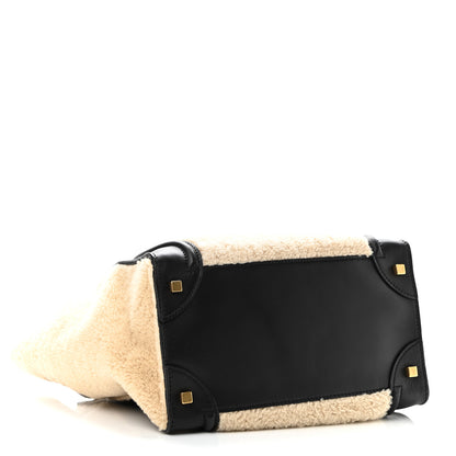 Celine Smooth Calfskin Shearling Bi-Color Mini Luggage Black Natural 4 of 12