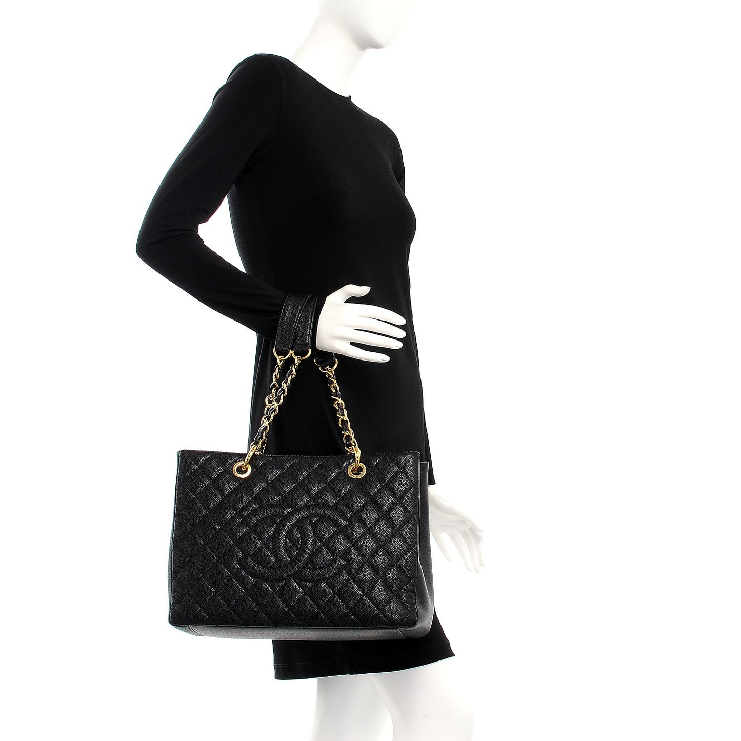 Caviar Quilted Grand Shopping Tote GST Black