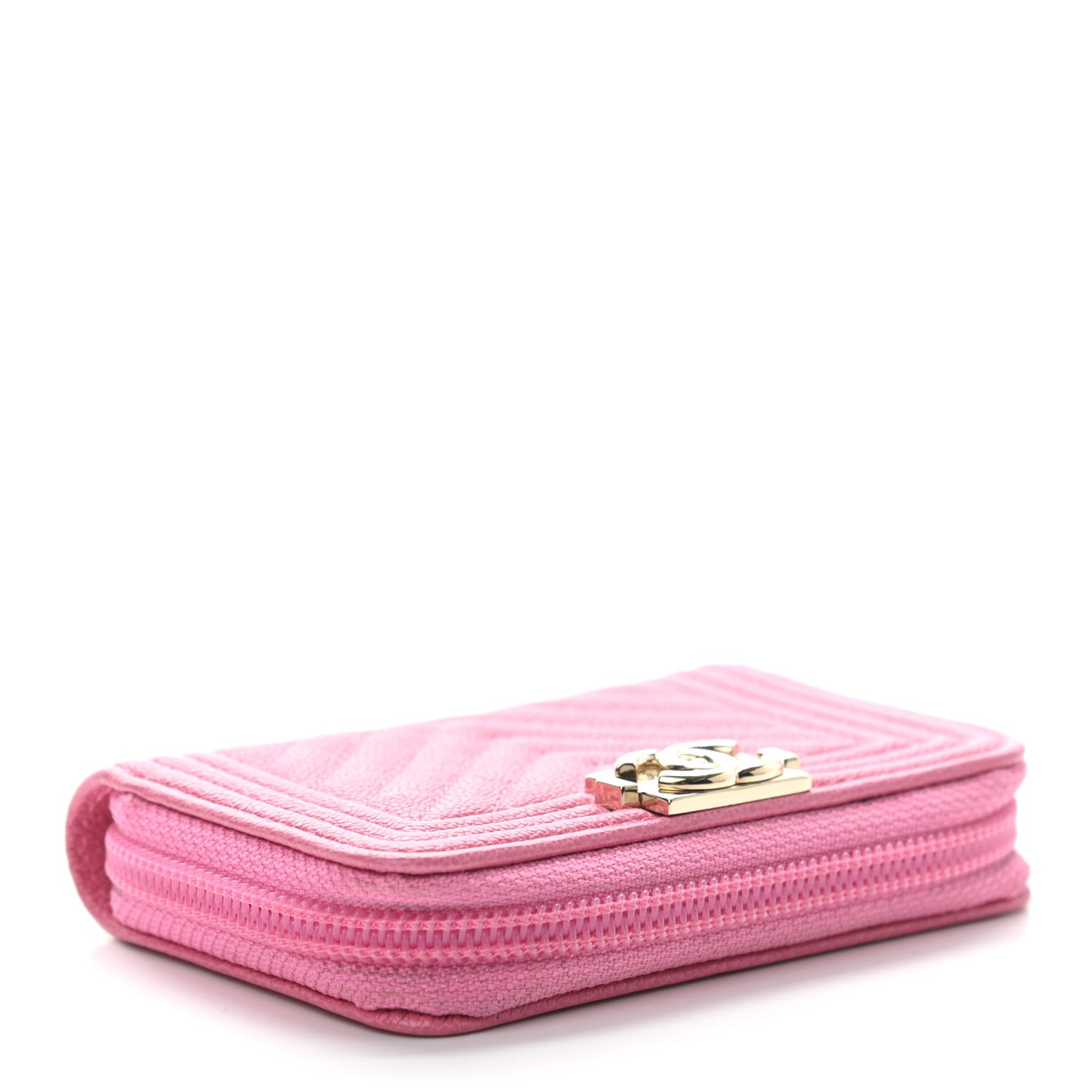 Caviar Chevron Quilted Boy Zip Around Coin Purse Wallet Dark Pink