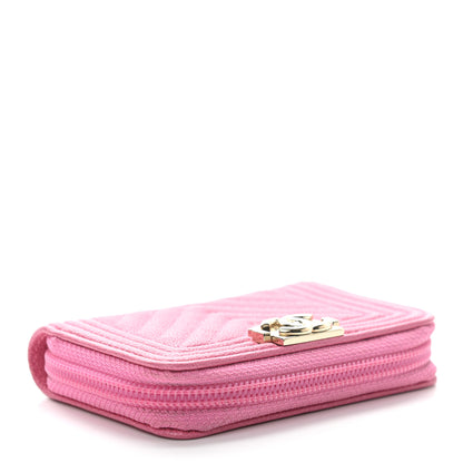 Chanel Caviar Chevron Quilted Boy Zip Around Coin Purse Wallet Dark Pink 4 of 7