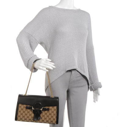 Gucci Monogram Margaux Calfskin Medium Emily Chain Shoulder Bag Beige Ebony Black 2 of 8
