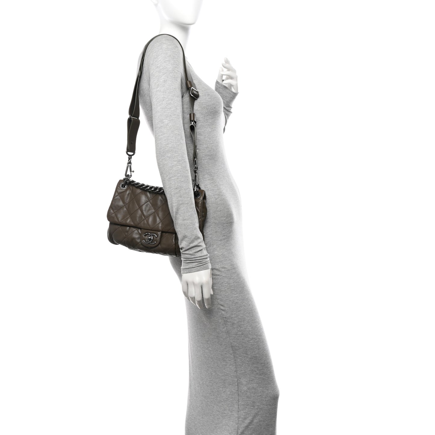 Calfskin Coco Pleats Messenger Flap Beige Taupe
