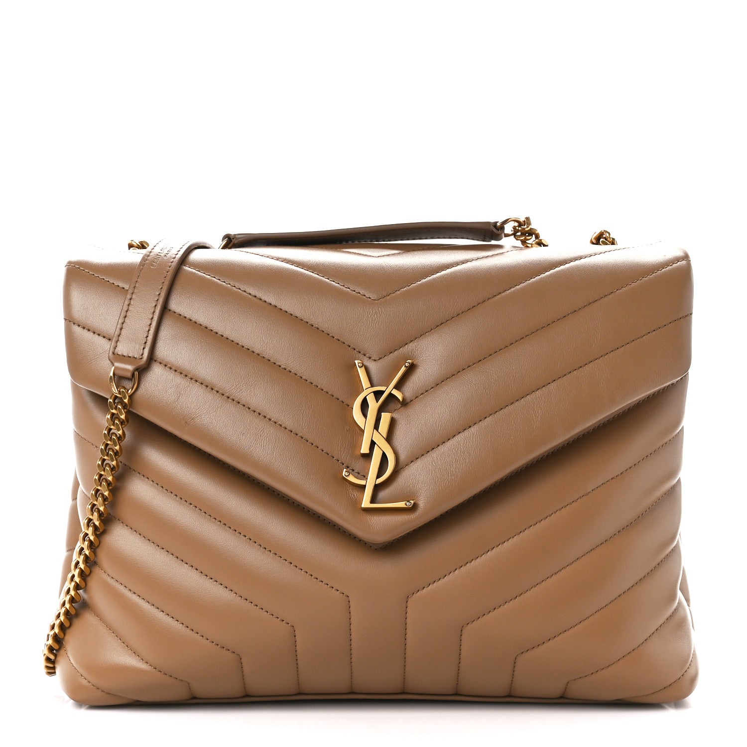 Saint Laurent Calfskin Y Quilted Monogram Medium Loulou Chain Satchel Natural Tan 1 of 12