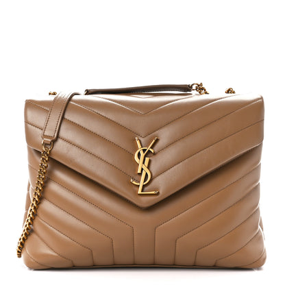 Saint Laurent Calfskin Y Quilted Monogram Medium Loulou Chain Satchel Natural Tan 1 of 12