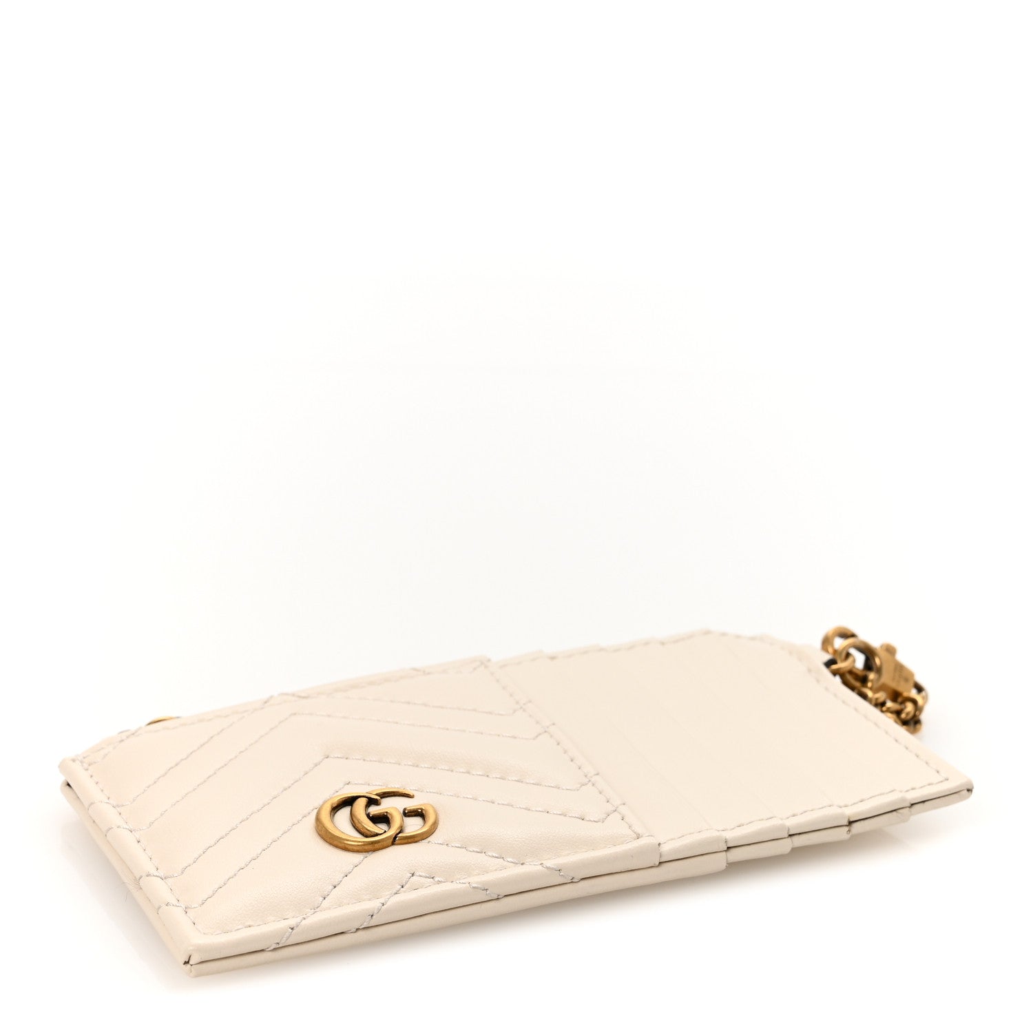 Gucci Calfskin Matelasse GG Marmont Zip Key Case Card Holder White