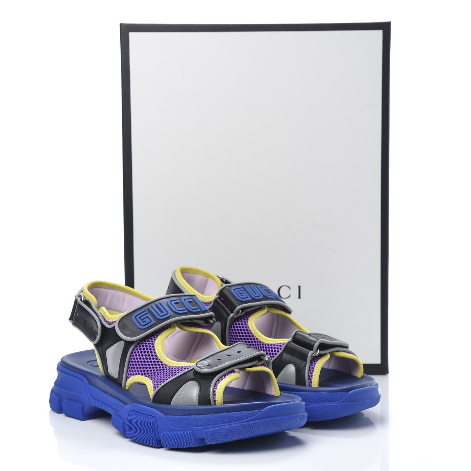 Gucci X SEGA Calfskin Mesh Mens Aguru Sandals 9 Black Blue Purple 8 of 8