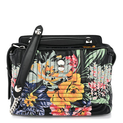 Fendi Calfskin Trapuntata Floral Small DotCom Click Chain Satchel Black Multicolor 1 of 11