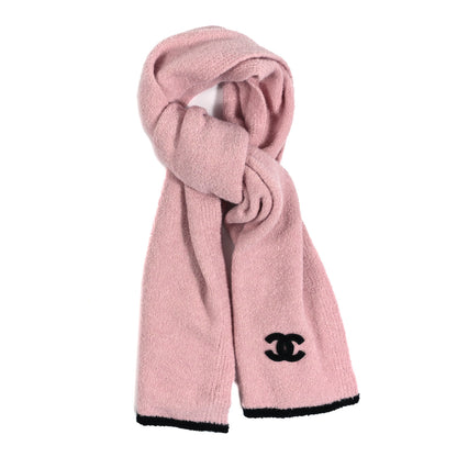Chanel Cashmere Silk Knit CC Scarf Pink Black 1 of 4