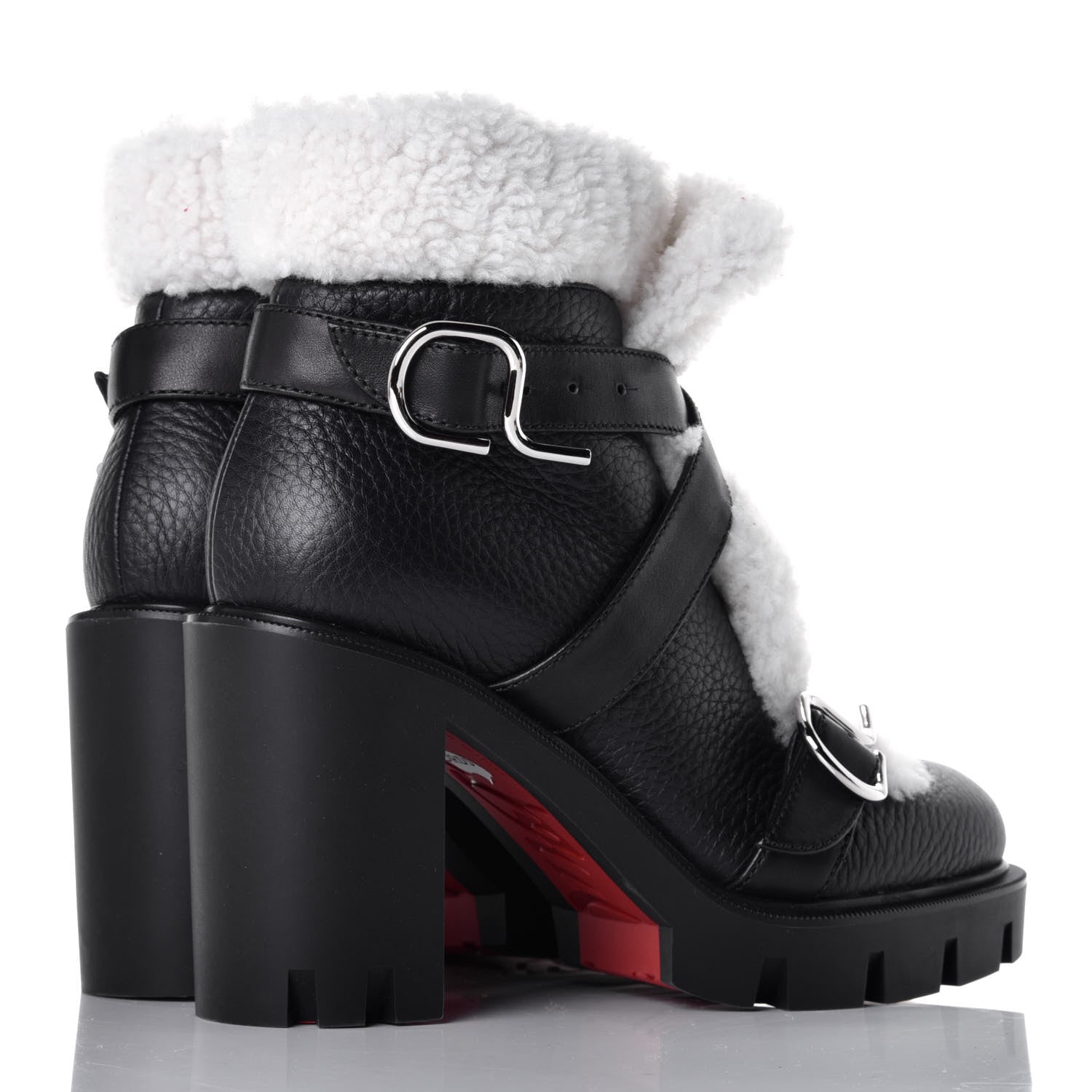 Christian Louboutin Calfskin Shearling Pole Chic 70 Booties 35 Nocturne Natural 4 of 8