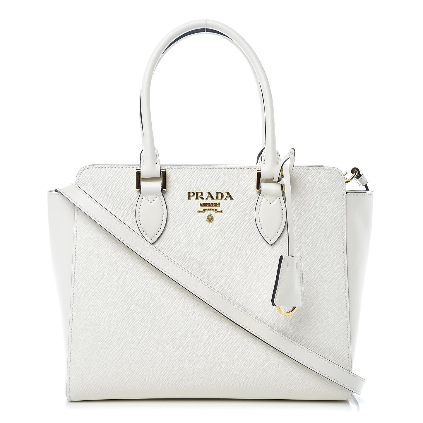 Saffiano Soft Calfskin Small Zippered Tote White