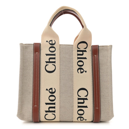 Chloe Cotton Calfskin Small Woody Ribbon Tote White Brown 1 of 10