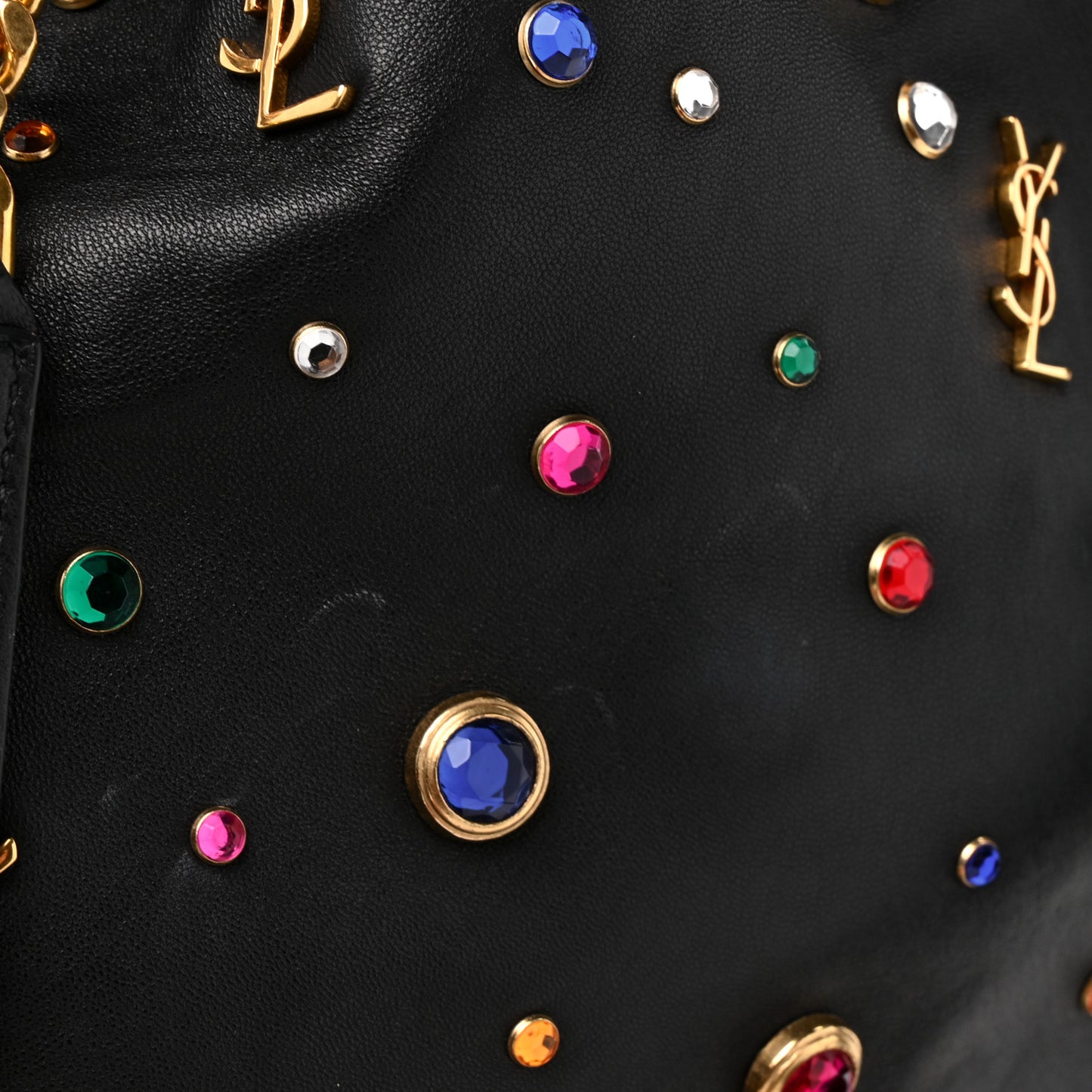 Lambskin Charm Studded Teddy Drawstring Bag Black