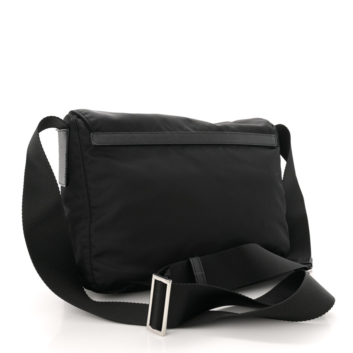 Re-Nylon Vela Saffiano Double Buckle Messenger Shoulder Bag Black