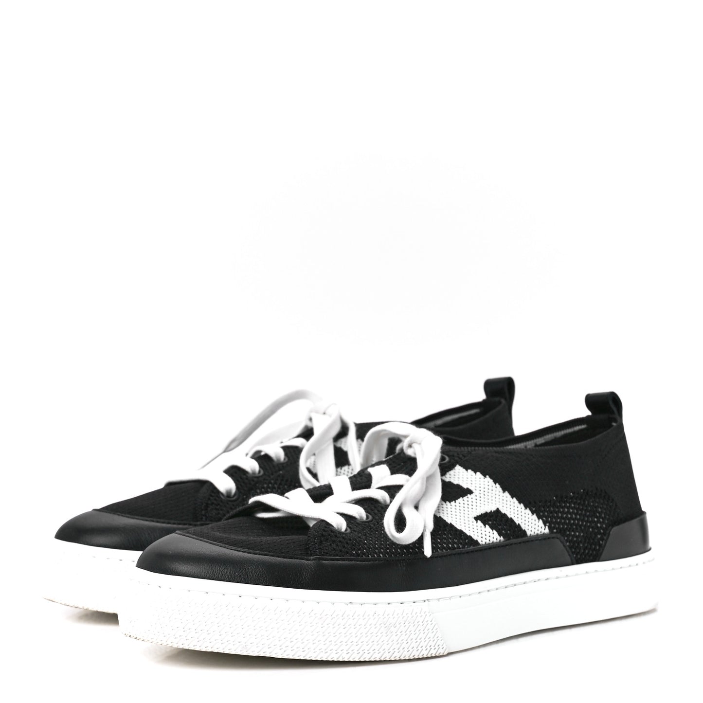 Knit Fabric Calfskin Deep Sneakers 39 Black White