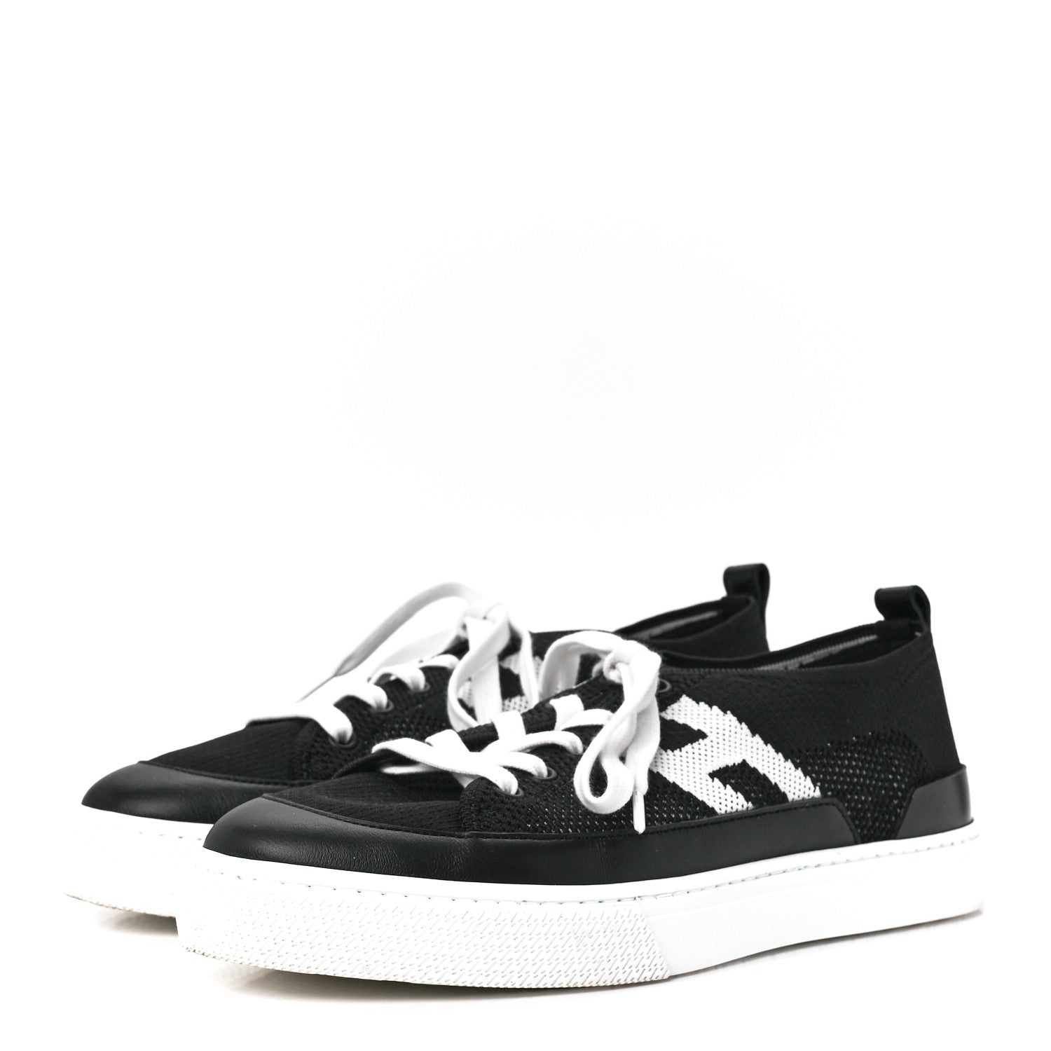 Hermes Knit Fabric Calfskin Deep Sneakers 39 Black White 3 of 9