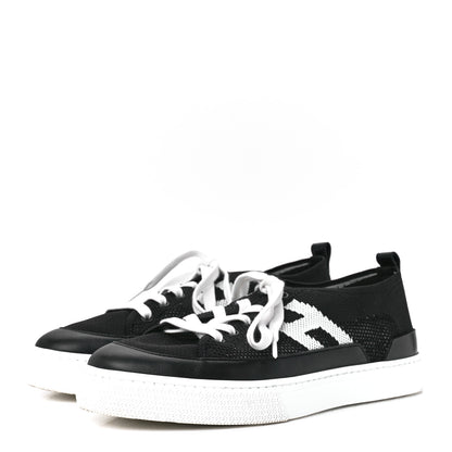 Hermes Knit Fabric Calfskin Deep Sneakers 39 Black White 3 of 9