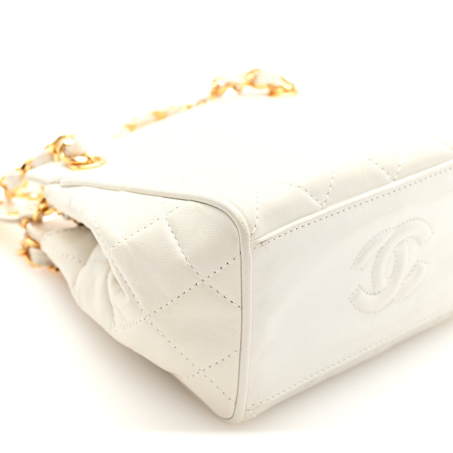 Chanel Lambskin Quilted Shoulder Bag White 9 of 10