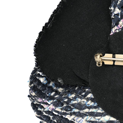 Chanel Tweed Camellia Pin Brooch Navy Blue White 3 of 4