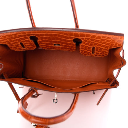 Hermes Shiny Porosus Crocodile Birkin 30 Orange 7 of 29