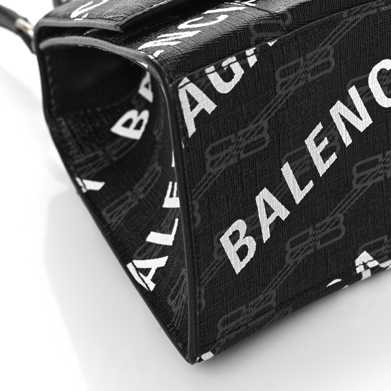 Balenciaga Coated Canvas BB Monogram Allover Logo Small Hourglass Top Handle Bag Black Grey White 7 of 8