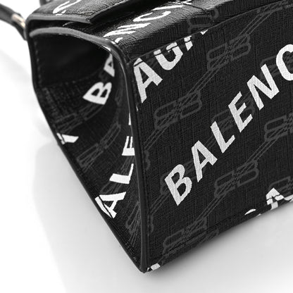 Balenciaga Coated Canvas BB Monogram Allover Logo Small Hourglass Top Handle Bag Black Grey White 7 of 8