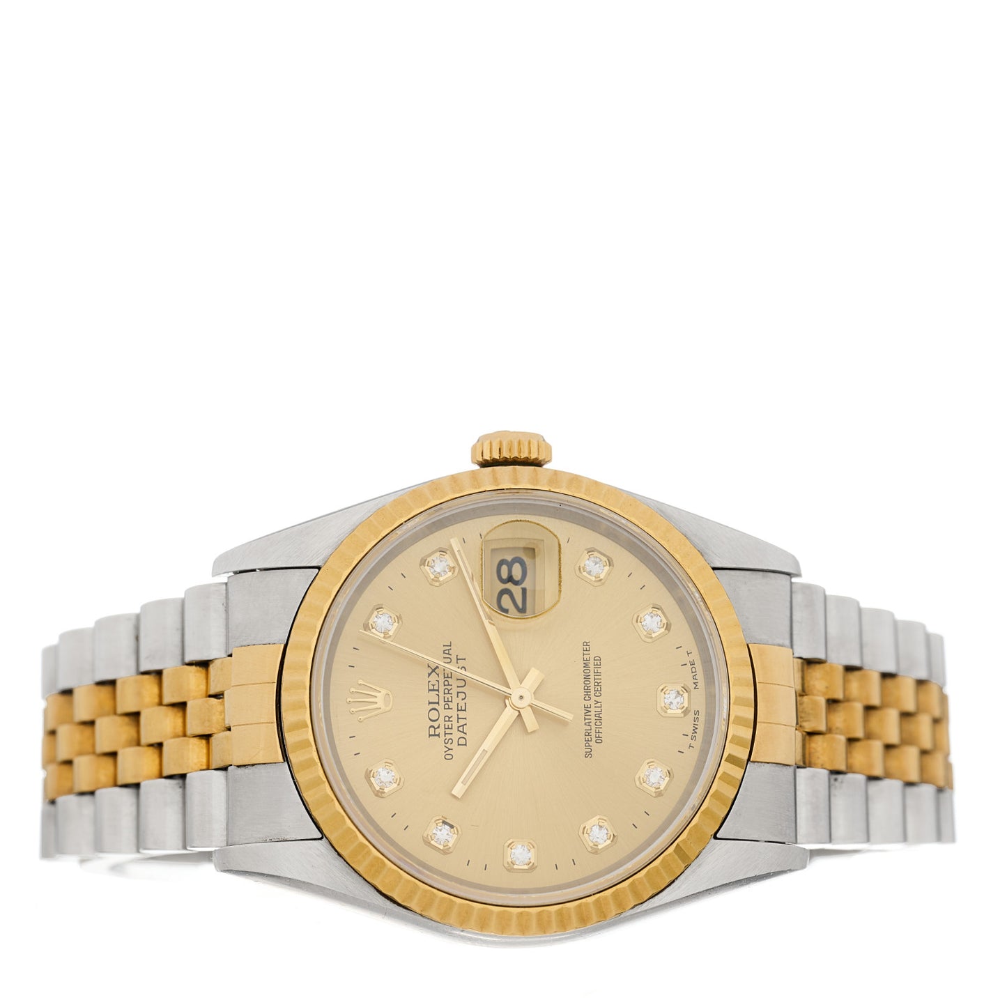 Stainless Steel 18K Yellow Gold Diamond 36mm Oyster Perpetual Datejust Watch Champagne 16233