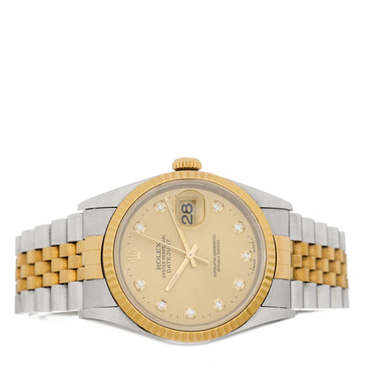 Rolex Stainless Steel 18K Yellow Gold Diamond 36mm Oyster Perpetual Datejust Watch Champagne 16233 2 of 4