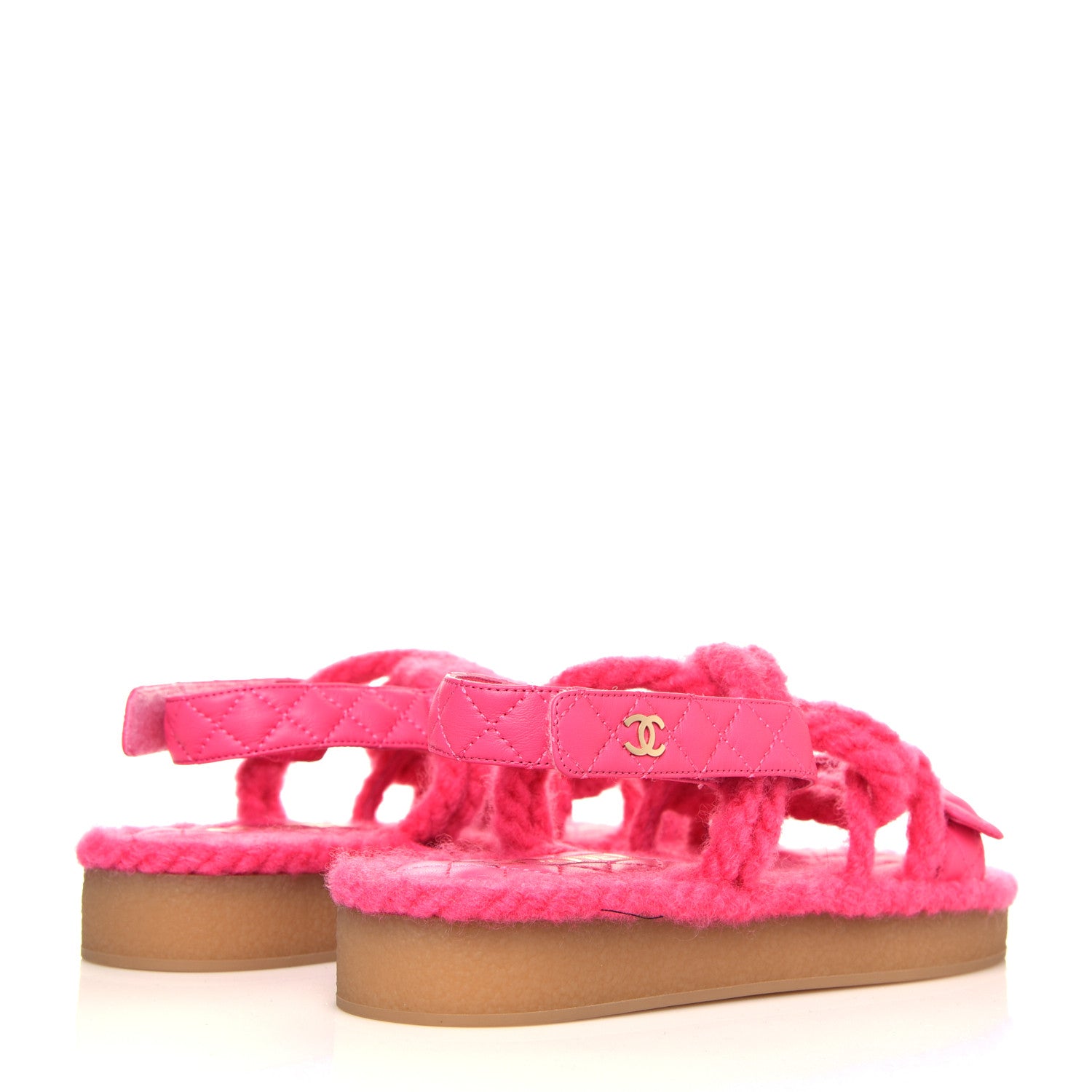 Chanel Cord Lambskin Quilted Logo Sandals 39 Pink 4 of 6