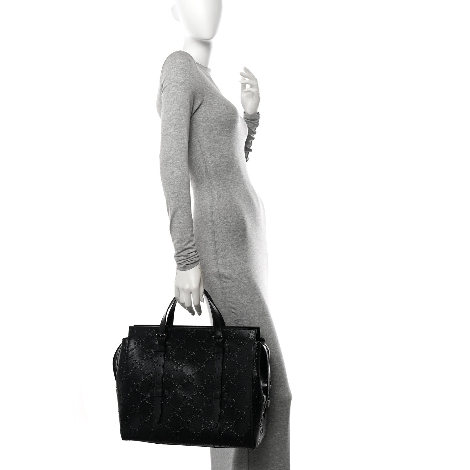 Gucci Calfskin GG Tennis Embossed Tote Bag Black 2 of 10