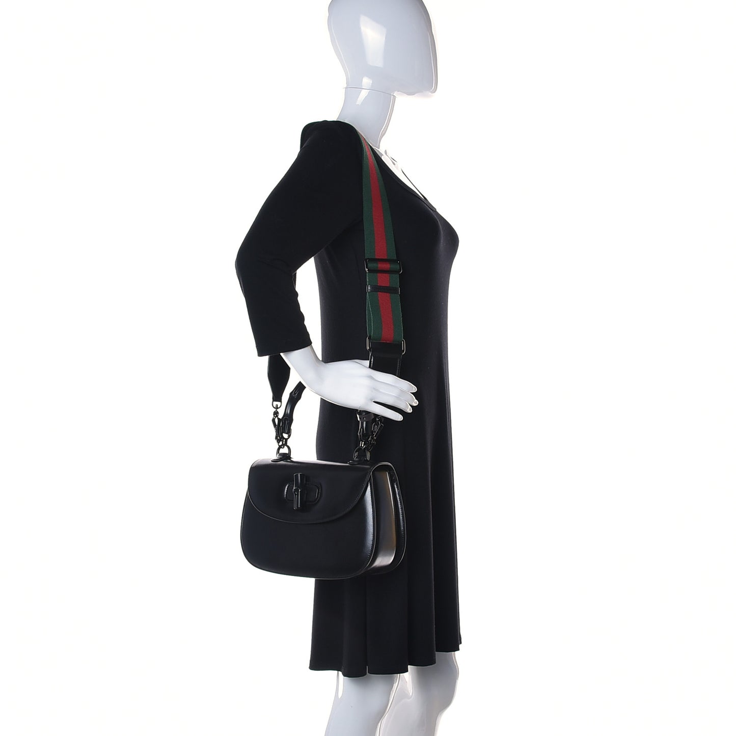 Boarded Dyana Lux Calfskin Web Monochrome Medium Bamboo 1947 Top Handle Bag Black