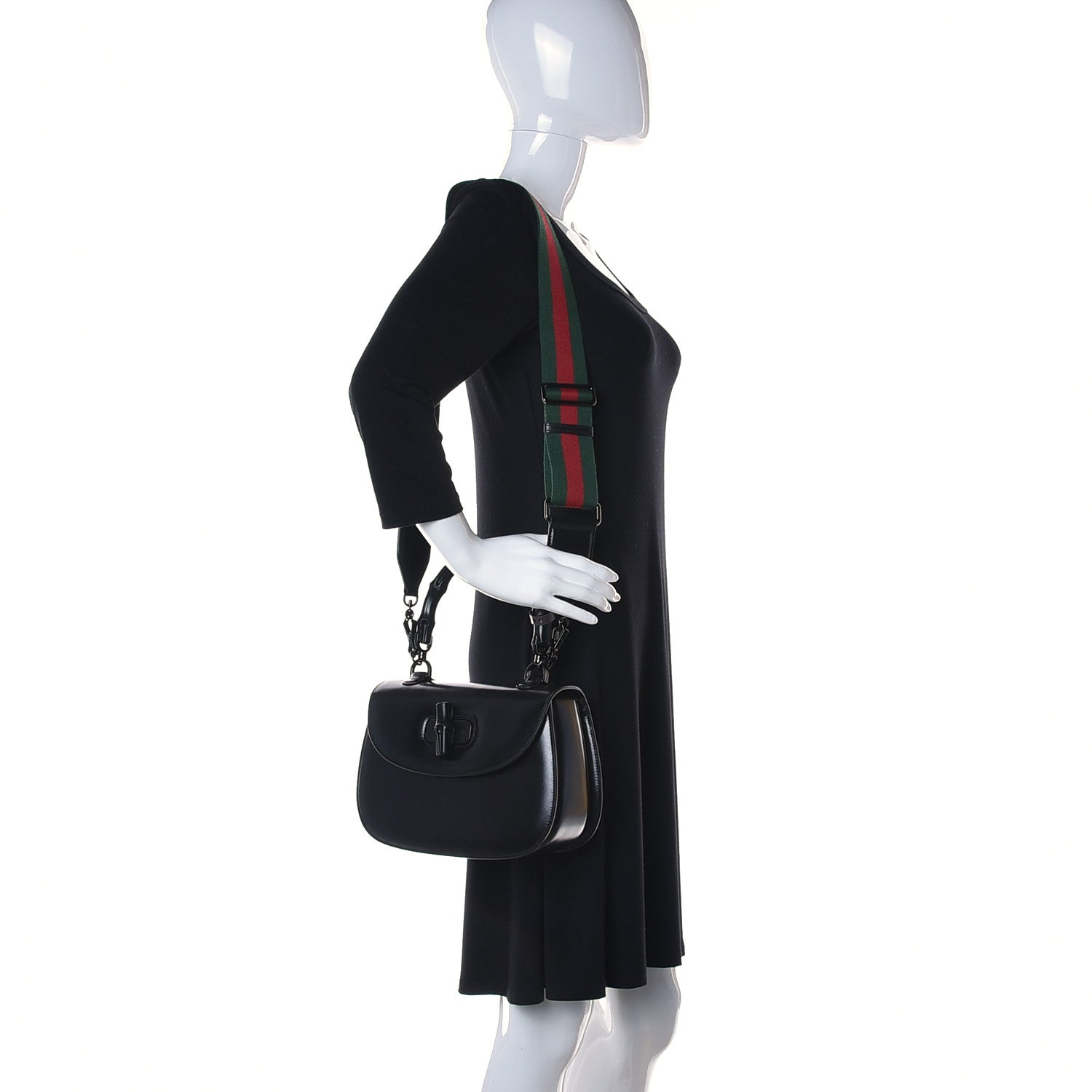 Gucci Boarded Dyana Lux Calfskin Web Monochrome Medium Bamboo 1947 Top Handle Bag Black 2 of 13