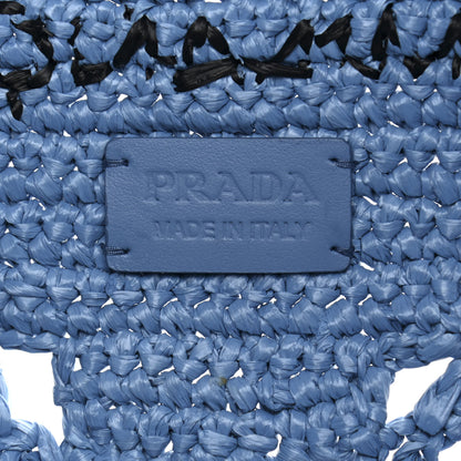 Prada Yarn Raffia Effect Crochet Logo Embroidered Shopping Tote Bag Celeste 5 of 10