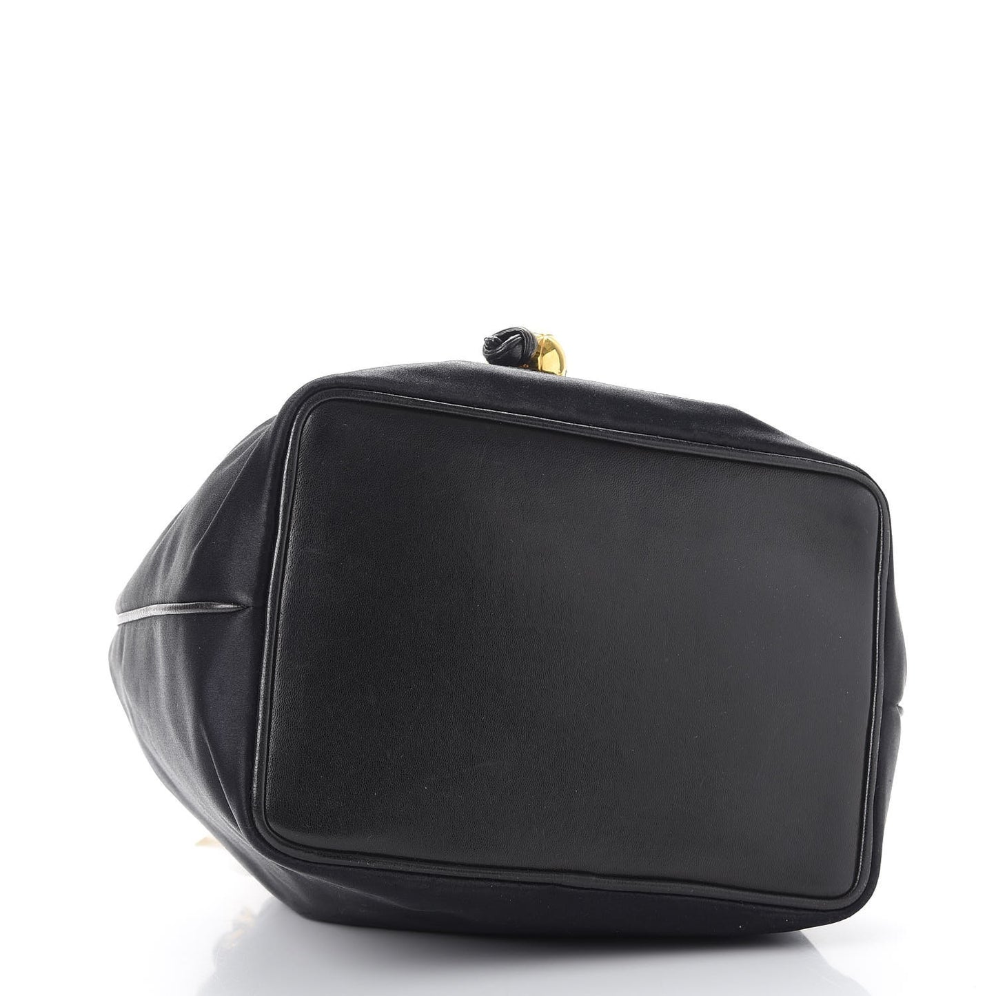 Satin CC Drawstring Bucket Bag Black