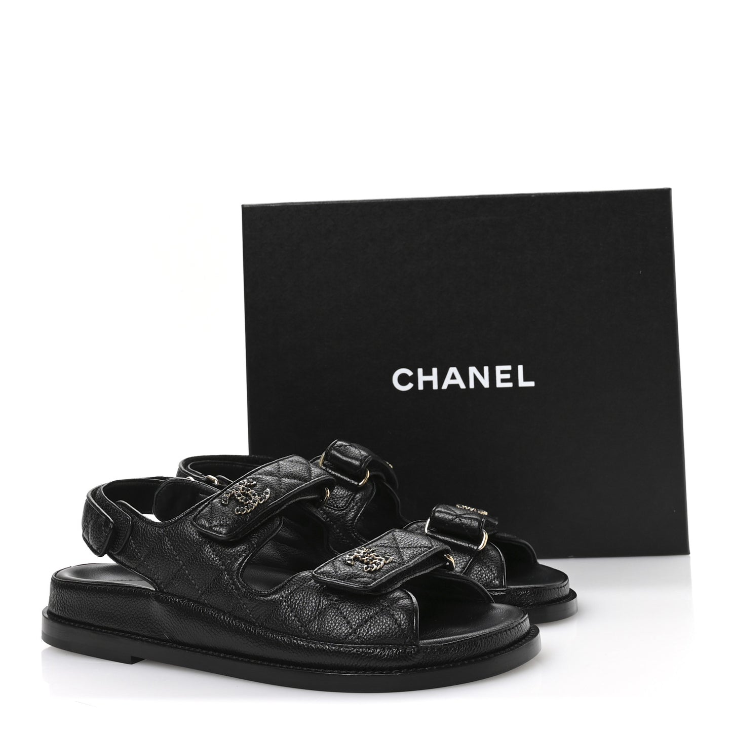 Grained Calfskin Velcro Dad Sandals 38 Black
