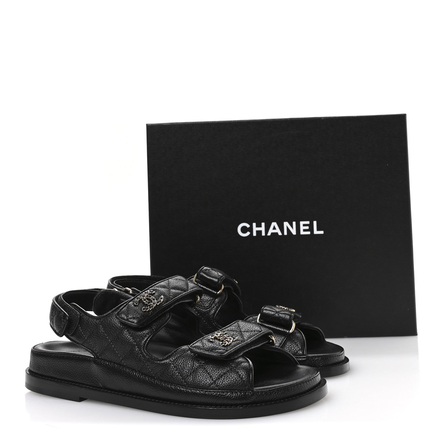 Chanel Grained Calfskin Velcro Dad Sandals 38 Black 9 of 9