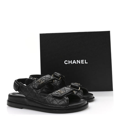 Chanel Grained Calfskin Velcro Dad Sandals 38 Black 9 of 9