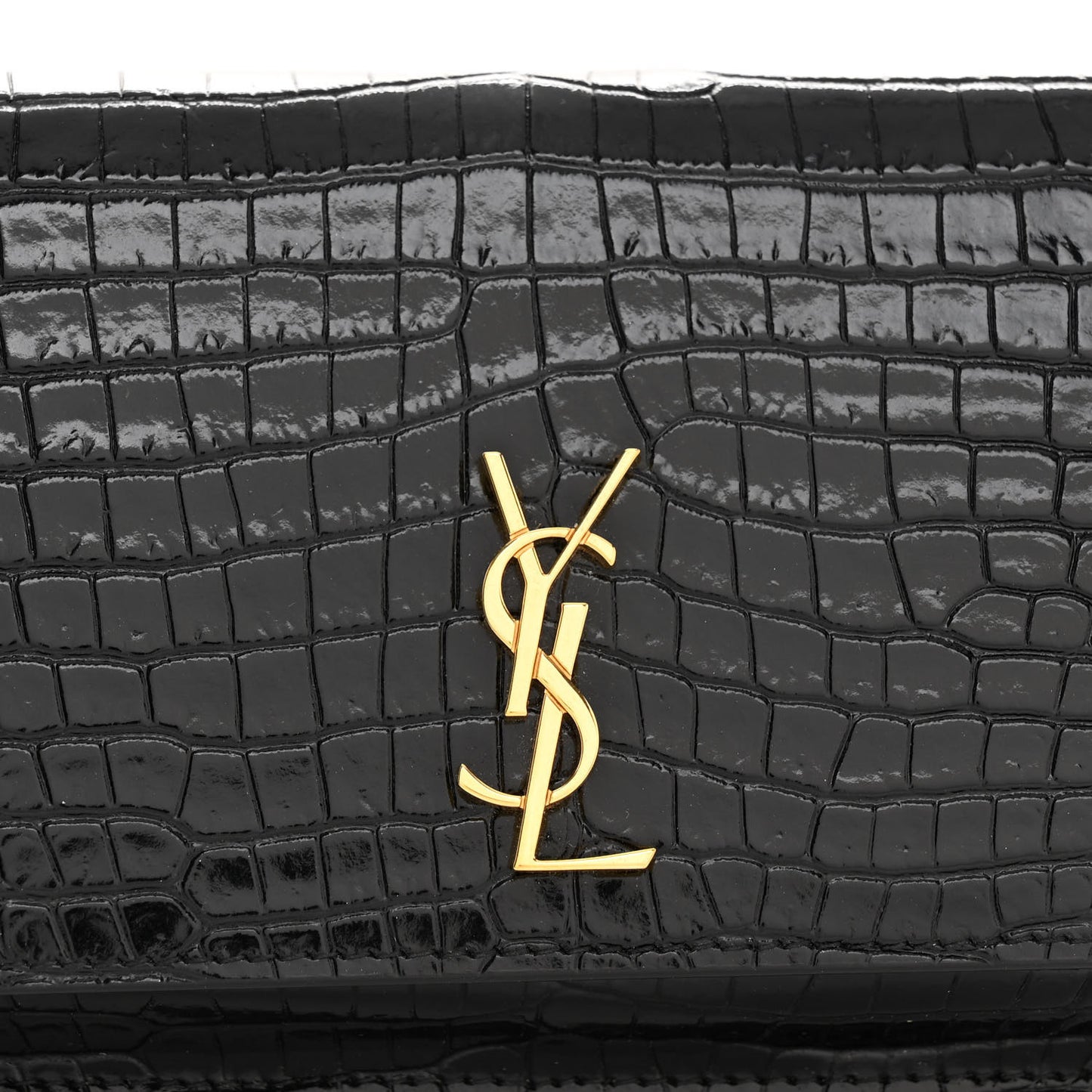 Crocodile Embossed Monogram Phone Holder Crossbody Black