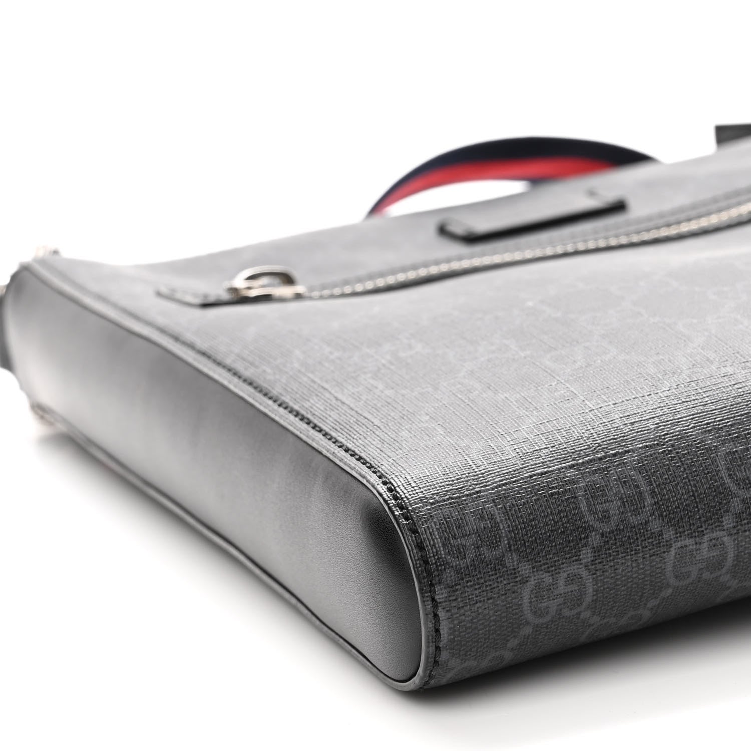 Gucci GG Supreme Monogram Appia Calfskin Web Flat Messenger Bag Black Grey 9 of 10