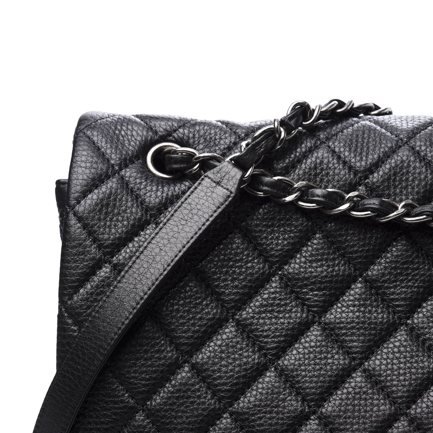 Calfskin Quilted XXL Travel Flap Bag Black