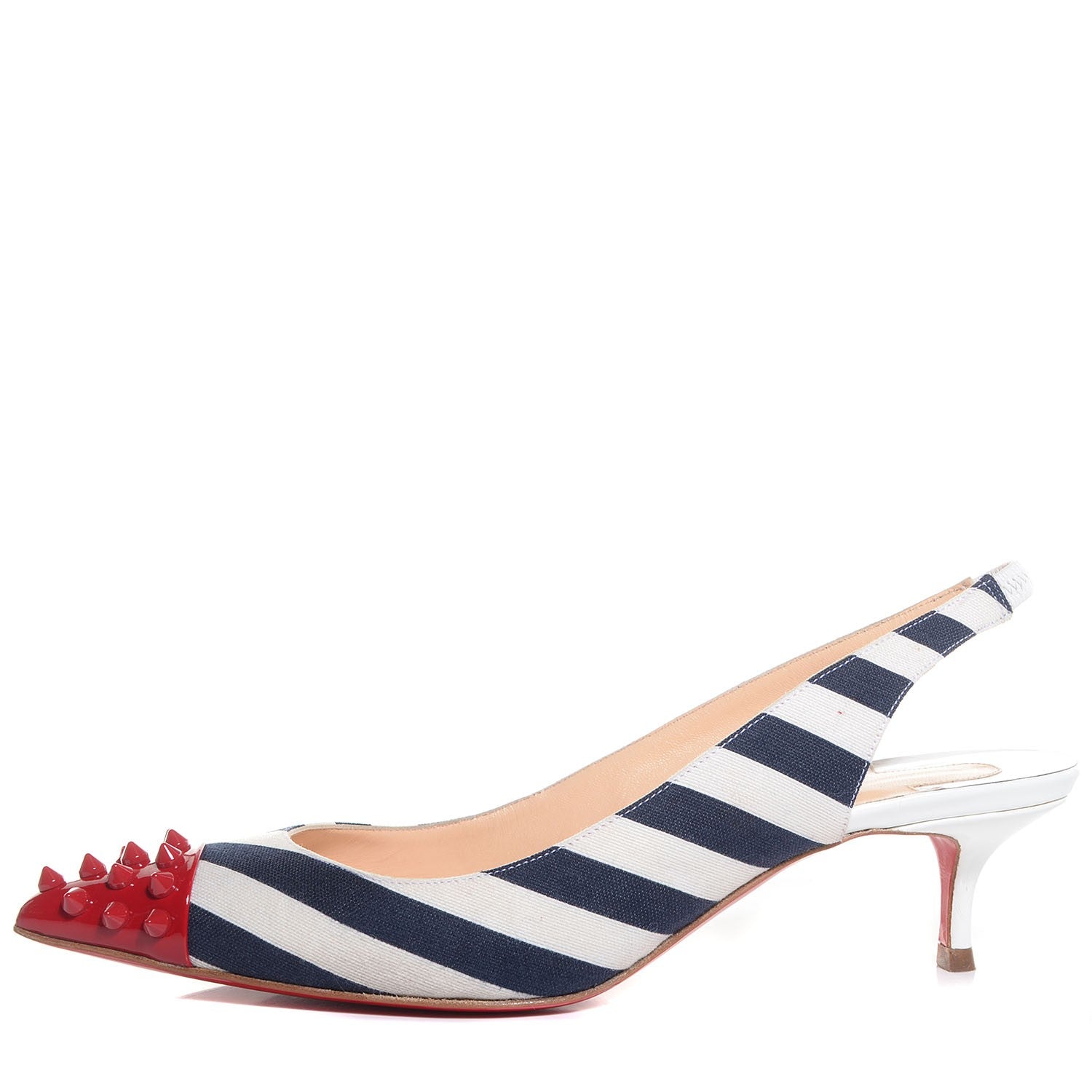 Christian Louboutin Patent Geo Sling 45 Pumps 38 Navy White 1 of 7