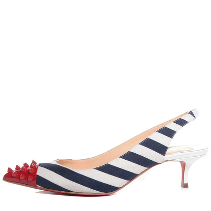 Christian Louboutin Patent Geo Sling 45 Pumps 38 Navy White 1 of 7