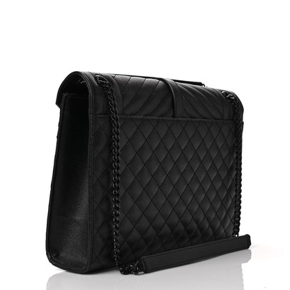Saint Laurent Grain De Poudre Textured Mixed Matelasse Triquilt Medium Monogram Satchel Black 3 of 10