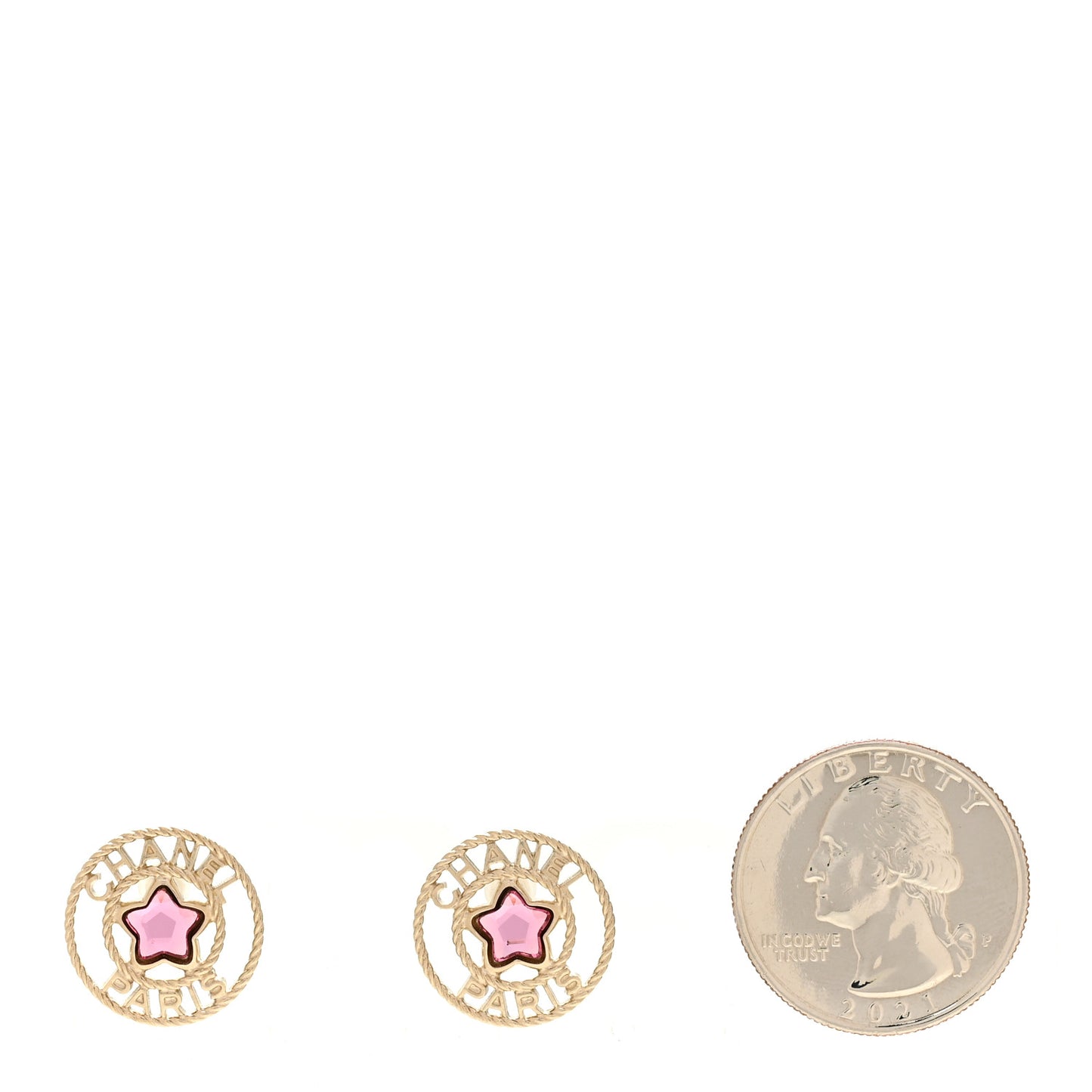 Metal Crystal CC Star Round Stud Earrings Gold Pink