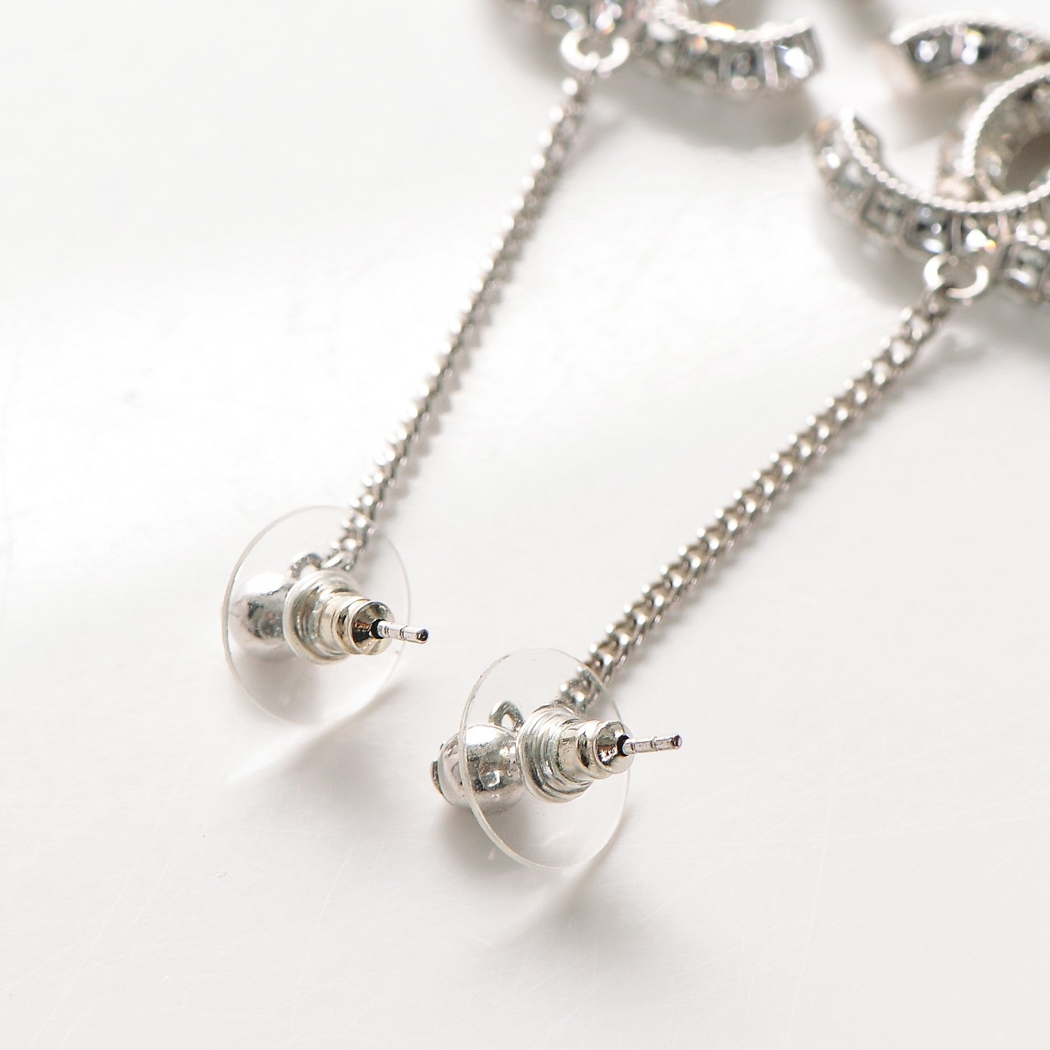 Chanel Baguette Crystal CC Dangle Earrings Silver 3 of 3