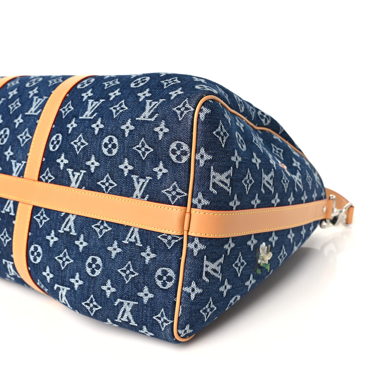 Louis Vuitton Denim Monogram Flowers Keepall Bandouliere 50 Blue 8 of 8