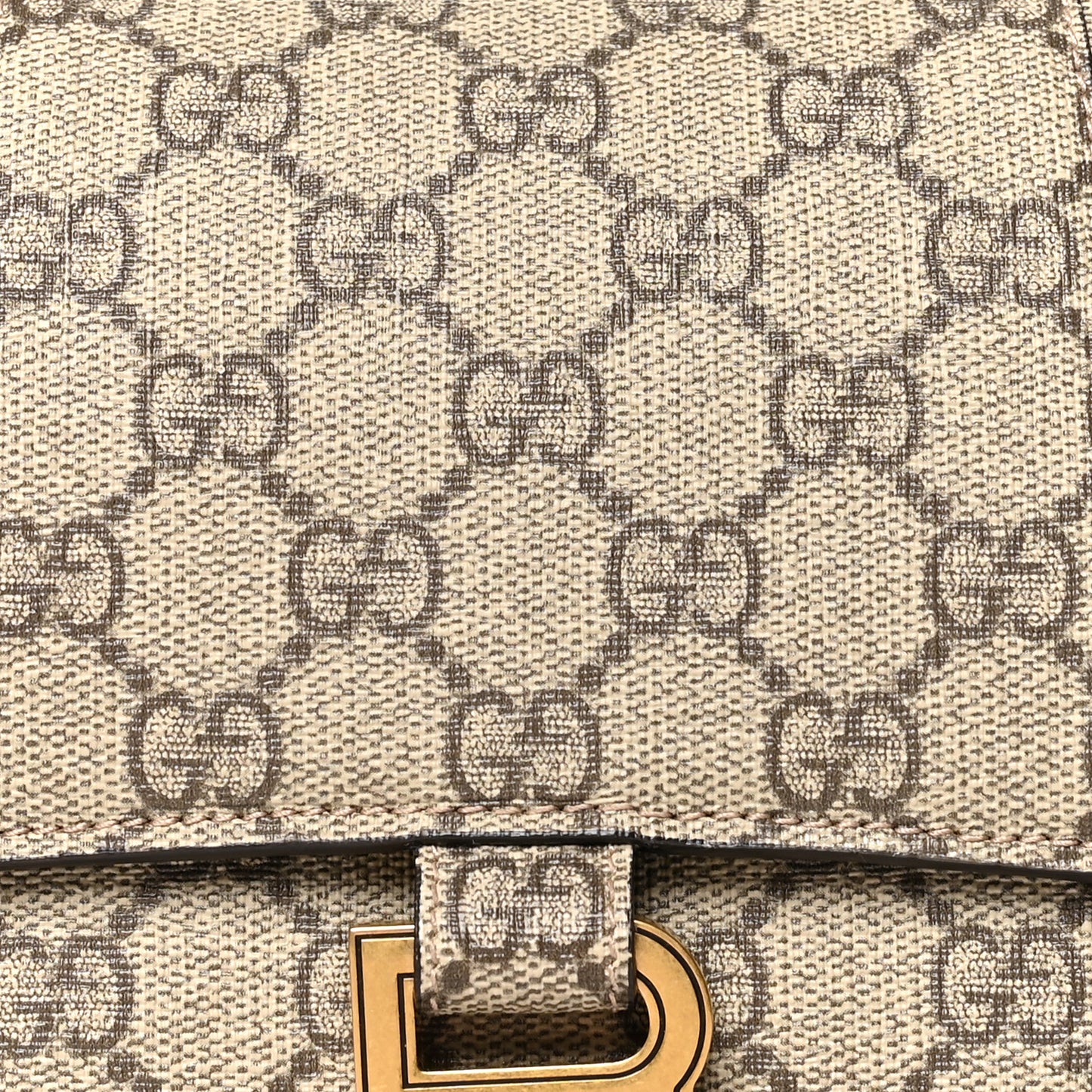 X GUCCI GG Supreme Monogram Small Hourglass Top Handle Bag Beige Ebony