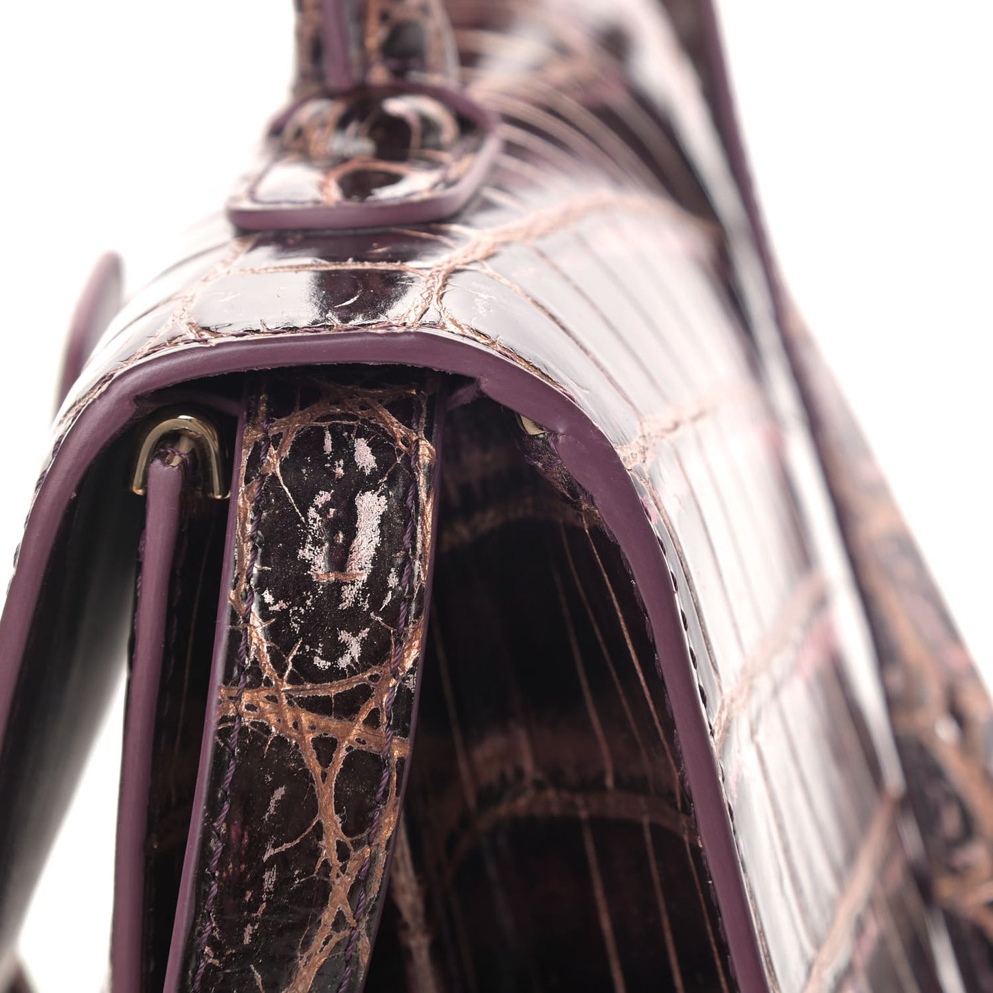 Metallic Crocodile MM Brillant Satchel Plum Lavender